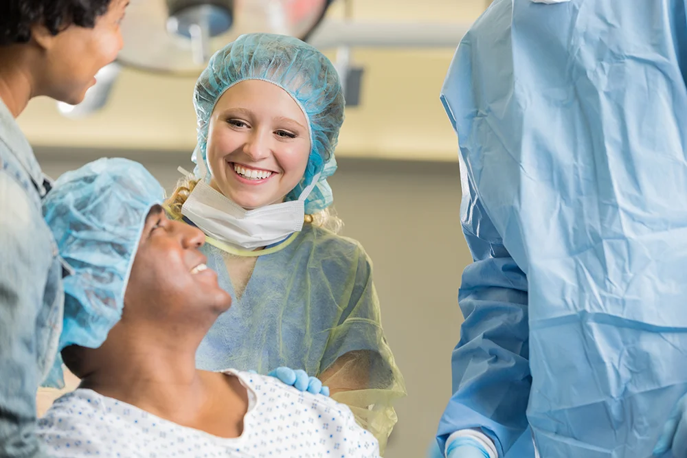 Doctors with patient before surgery
